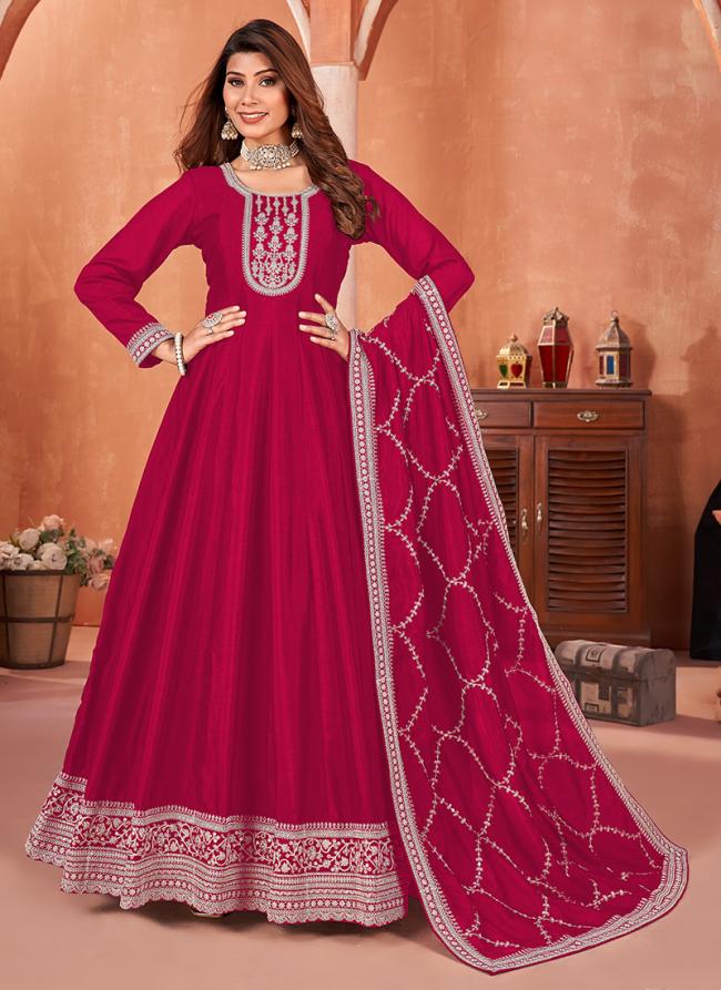 Art Silk Rani Pink Wedding Wear Embroidery Work Anarkali Suit